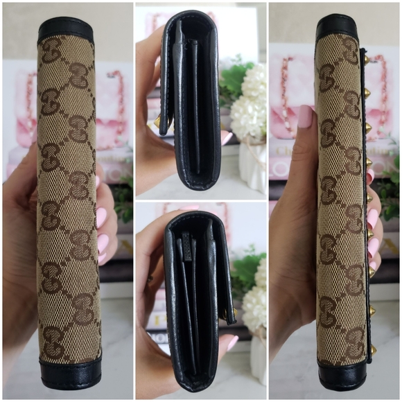 Authentic Pre-owned Gucci Monogram Canvas Studded Flap Wallet - Picture 9 of 15